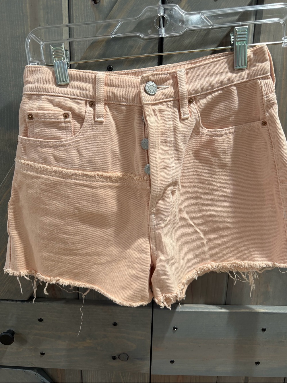 Pacsun Ultra High Rise Vintage Shorts Pink Denim Button Fly Frayed Hem 24